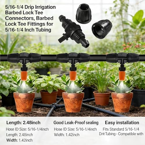 5/16 Inch (1/4Inch) Irrigation Fittings Coupling,Barbed Tee Connectors For (5/16" ID X0.43-0.47" OD) Drip Tubing Barbed Connectors Pack of 20/50/100 (100,5/16-1/4Equal Tee With Flat Head) - Image 3