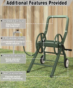 Artigarden Garden Hose Reel Cart with Wheels, Outdoor Hose Reel Cart, Green - Image 6