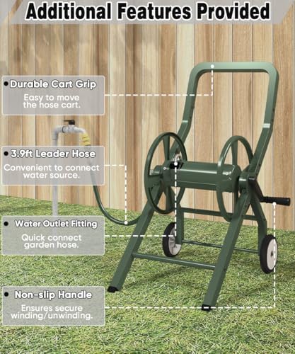 Artigarden Garden Hose Reel Cart with Wheels Outdoor Water Hose Reels Green - Image 5