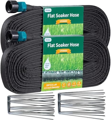 Hlinker 2026 Flat Soaker Hose 100 ft (50ft 2Packs) with Stake for Garden, Linkable Drip Hose Diy Automates Garden Irrigation System Saving 88% Water, Dual-layer Leak-free Design Water Hose with Holes by Hlinker