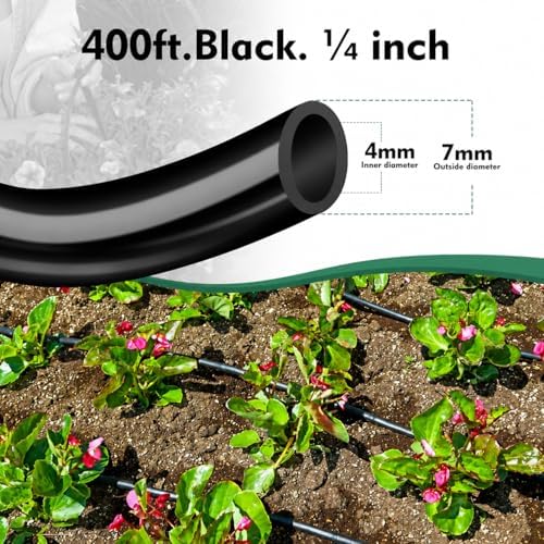 Bonviee 400FT 1/4” Drip Irrigation Tubing, 0.17” ID x 0.25” OD, Black - Image 2