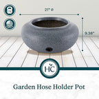 HC Companies Versatile 21 Inch Round Natural Decorative Plastic Outdoor Garden Hose Storage Pot with Side Hole for Faucet Connection, Granite - Image 4