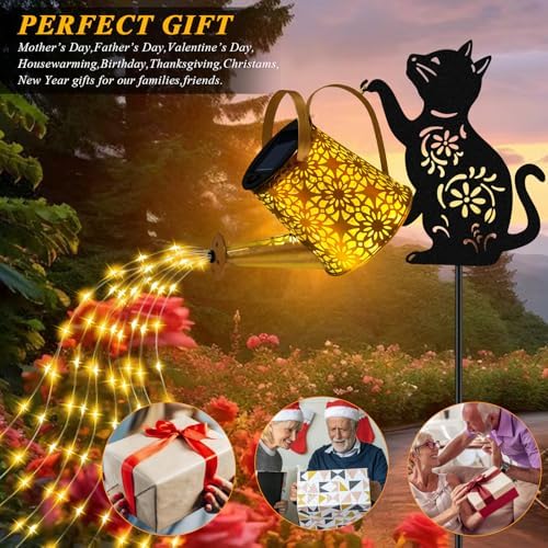 Solar Garden Lights Outdoor Decor, Cat Watering Can Lights for Yard, 2 Pack - Image 3