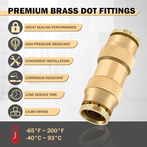 CheeMuii 23PCS Brass DOT Air Line Fittings Kit Push Lock DOT Straight Union (Pack of 2) - Image 4
