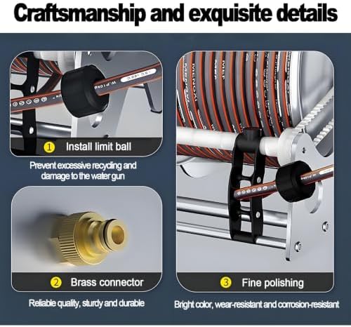 Stainless Steel Anti Rust Garden Hose Reel Cart Rack-10mHose - Image 4