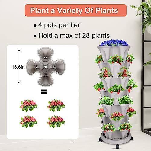 DUNCHATY Stackable Vertical Garden Planter, 7 Tier Herb Planter Pots, Indoor/Outdoor, Gray - Image 4