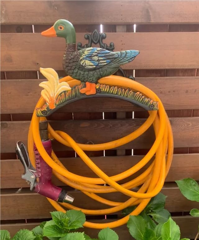 EatingBiting Cast Iron Heavy Duty Garden Hose Holder Duck Decorative Hand-painted Wall Mounted Water Hose Rack Reel Butler Hanger Water Pipe Holds, Rack, Hanger, Antique Wall Decorations - Image 2