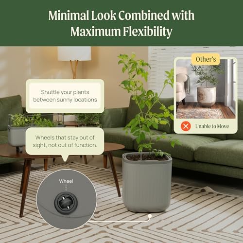 15 Inch Self-Watering Planter for Indoor Plants – Large Modern Plant Pot with Built-In Water Reservoir, Ideal for Monstera, Fiddle Leaf Fig, Palms & Peace Lily, Without Trellis (2, Fog Gray) - Image 6