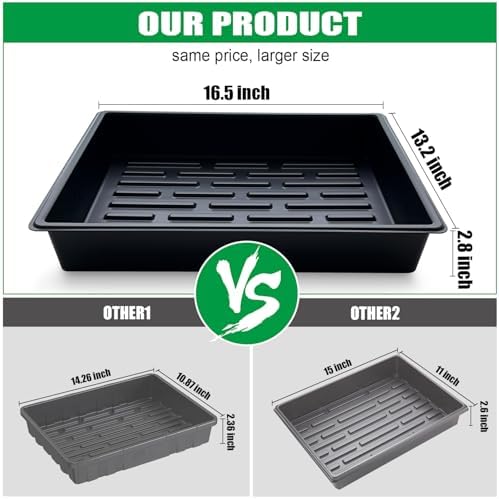 RooTrimmer Seed Starter Tray, 10 Packs Plant Tray, Durable Plastic Growing Trays, Stackable Seedling Starter Trays Perfect for Indoor, Outdoor, Greenhouses, 16.5" L x 13.2" W x 2.8" H - Black - Image 2