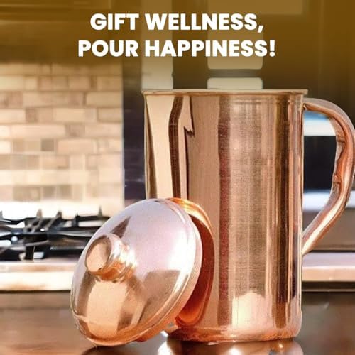 100% Pure Copper Pitcher 50.72 Oz / 1500 ml | Drinking Water Traditional Plain Pitcher With Lid | Copper Jug Handle Water Bottle | Ayurveda Health Benefits | Serving Water in Daily Use - Image 5