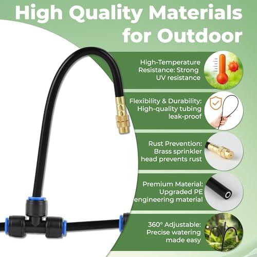 180FT Drip Irrigation System Bundle: 50FT + 130FT 1/4" PE Tubing with 31 Adjustable Misting Sprinklers & Nozzles – Quick Connect Automatic Watering Kit for Raised Bed, Garden, Greenhouse, Lawn, Outdoo - Image 7