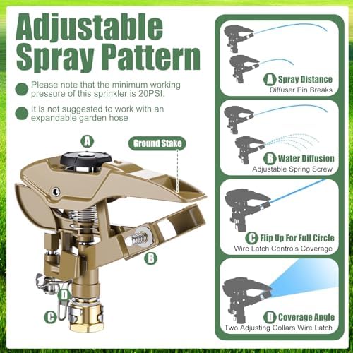 LemonRoad 4 Pack Impact Sprinkler for Yard on Spike Base, Heavy Duty Metal Impact Sprinkler Head with 360° Adjustable Spray for Large Area Lawn & Yard Irrigation - Image 4