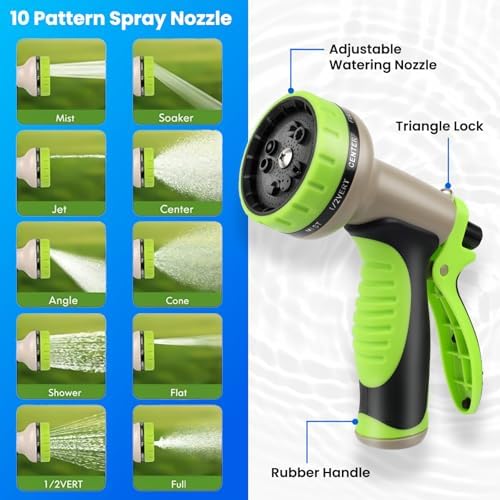 2025 Upgraded Garden Hose,And Carry Strap Non-Expanding Premium Quality Flexible Ultra-Light Water Hose with Fabric Skin Hose for Commercial Residential Use With 10 Spray Nozzle (100FT) - Image 3