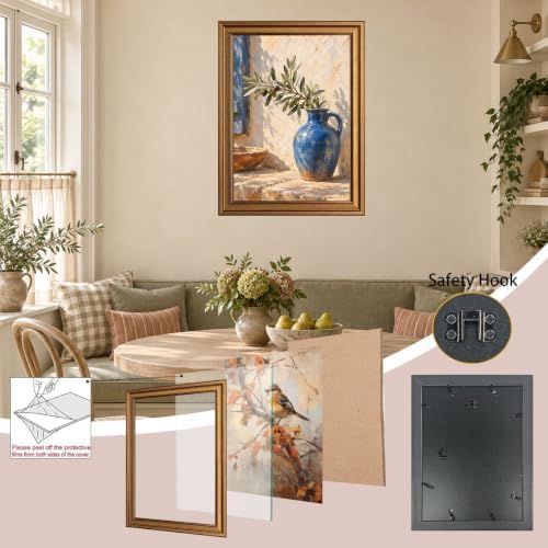 Blue Ceramic Jug with Olive Branches Gold Framed Poster for Entryway Art - Image 4