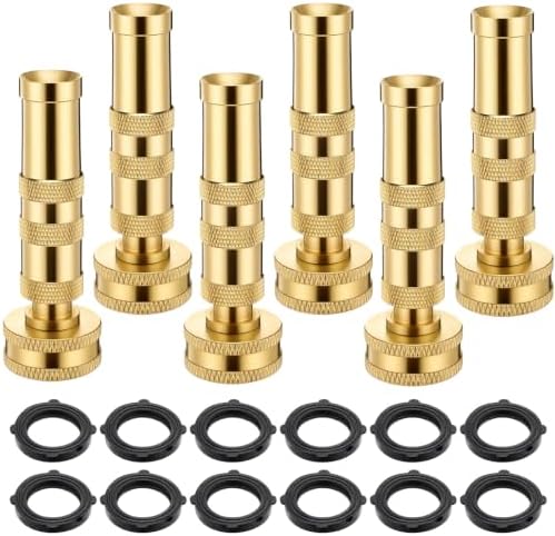 6 Pack Solid Brass Hose Nozzle, 4" Heavy Duty Brass Garden Hose Nozzle with 12 Rubber Washers, Adjustable Pressure Spray for Car Washing Outdoor Garden by Unknown