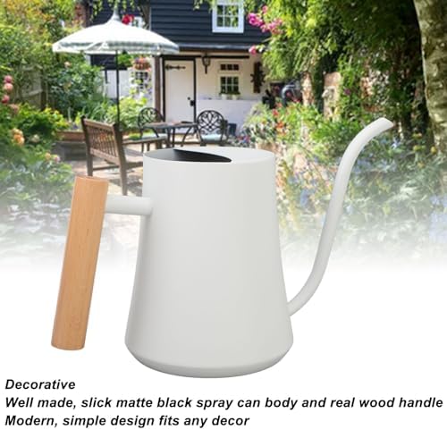 Indoor Watering Can, Stainless Steel Wooden Handle Watering Pot with Long Spout, Cute Decorative Metal Gardening Small Water Ca for Hanging Plants, Wall Plants (Matte White) - Image 3