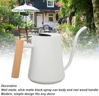 Indoor Watering Can, Stainless Steel Wooden Handle Watering Pot with Long Spout, Cute Decorative Metal Gardening Small Water Ca for Hanging Plants, Wall Plants (Matte White) - Image 3