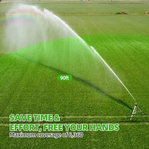 SPECILITE Hot/Cold 50ft Water Hose & 50 in 360° Rotating Impact Sprinkler on Tripod Base, Heavy Duty Irrigation for Large Area, Yard, Lawn, Waters up to 90ft, Covering up to 6360sqft - Image 2