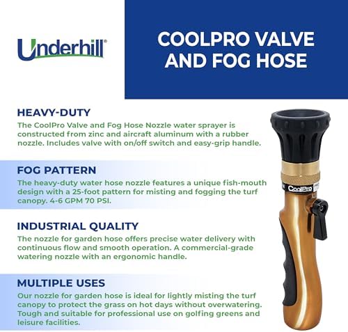 Underhill CoolPro Valve and Fog Nozzle for Cooling Turf, Garden Hose Nozzle Sprayer, 4-6 GPM 70 PSI, Heavy-Duty Rubber, 25-ft Pattern, HNC075 - Image 3