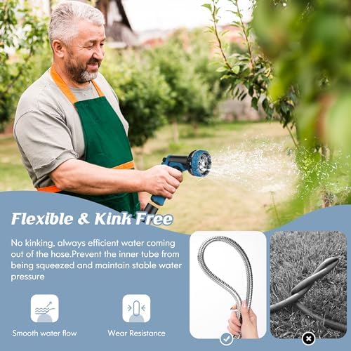 Garden Hose 100FT with 10 Function Nozzle, Water Hose with Leak-proof Connectors No-Kink Lightweight Puncture-proof Pet-proof Sturdy Hose for Outdoor Yard（Light Silver） - Image 5