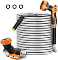 Metal Garden Hose 50FT with Swivel Connector, Heavy Duty 304 Stainless Steel Water Hoses with Nozzle, Flexible Garden Hose 50FT by Omont