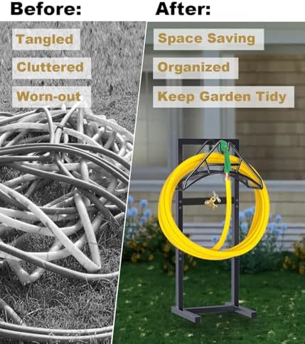 Artigarden Outdoor Garden Hose Holder Freestanding with Brass Faucet And 4 Spikes, Heavy Duty Metal Water Hose Reel Stand Hanger Rack Organizer Holds Storage 150ft Hose for Outside Yard Lawn, Black - Image 6