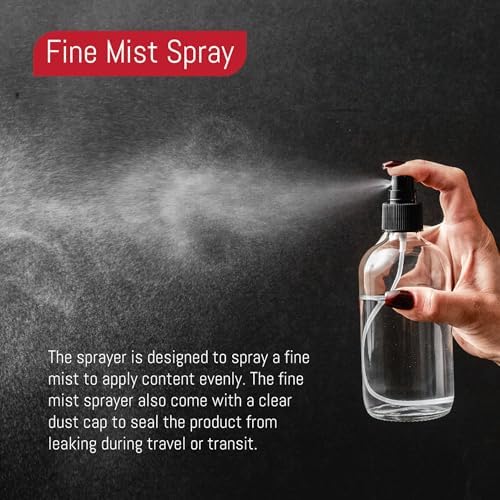 DMSOSTORE Glass Spray Bottles, 8 oz, BPA-Free Fine Mist Sprayer, Chemical-Resistant with Dust Cap, 6-Pack - Image 3