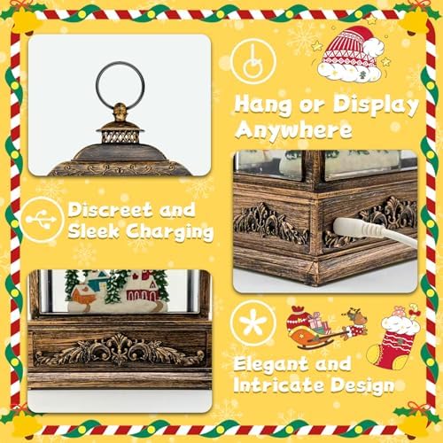 Christmas Snow Globes, Light Up Snow Globe with 6H Music Timer, Auto Snowfall, USB or Battery Powered, Christmas Globe with Santa Snow Globe Scene, Indoor Christmas Decorations for Home, Retro Gold - Image 4