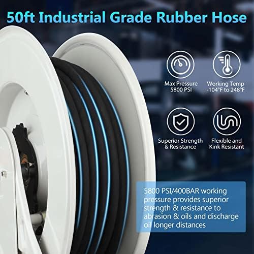 Grease Hose Reel 1/4" x 50', Retractable Dual-Arm Steel Reel - Image 5