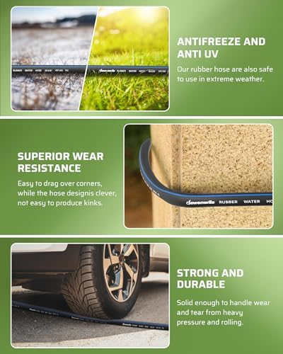 DEWENWILS 5/8" x 50FT Heavy Duty Garden Hose, 300psi Working & 1000psi Burst, Solid Brass 3/4" GHT Fittings, Hot/Cold Water, 5 Layer Construction, Rubber Water Hose for Yard, Garden, Lawn - Image 6