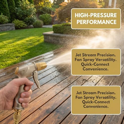Garden hose nozzle spray, heavy metal high-pressure water gun, rotating can obtain different types of spray, watering plants and lawn, car washing, yard and pets (Short nozzle quick connection) - Image 5