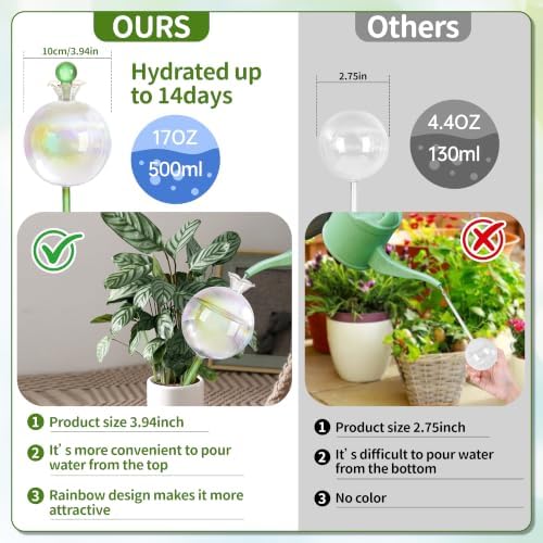 17 oz 2 Weeks Extra Large Plant Watering Globes, Iridescent Glass Self Watering Globes, Self Watering Planter Insert, Automatic Watering Bulbs for Daily or Vacation Use (4 Pack) - Image 7