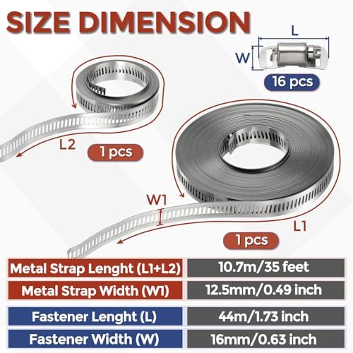 Stainless Steel DIY 35 ft Metal Strap + 16 Fasteners Band Hose Clamp - Image 2