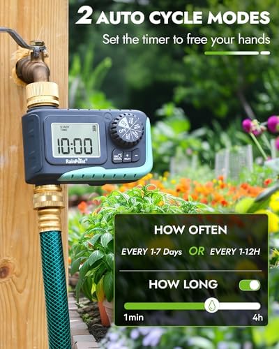 RAINPOINT Sprinkler Hose Timer with 2 Way Heavy Duty Metal Hose Splitter Programmable Watering Timer and 3/4 Inch GHT Y Spigot Splitter with Shut Off Valves for Faucet and Drip Irrigation - Image 5