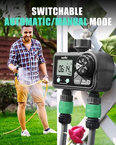 RAINPOINT Sprinkler Timer with 3 Different Programs, Hose Timer for Garden Hose with Rain Delay/Manual Watering/Automatic Irrigation System for Garden, 2 Outlet - Image 4