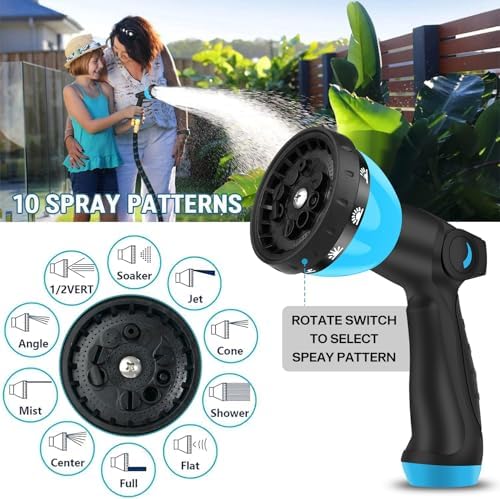 75 ft Expandable Garden Hose - Kink Free Flexible Water Hose with Thumb-Controlled 10-Function Nozzle, 3/4 Solid Connectors, Durable 3750D Fabric, 4-Layer Latex Core - Image 5