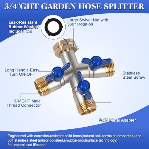 EJW Hose Splitter 3 Way, Garden Hose Splitters,High Flow Garden HoseSplitter, Heavy Duty Faucet Splitter,three wayHose Connector，Spigot Splitter, three Way Hose Manifold Valve 3/4 Inch GHT Thread. - Image 2