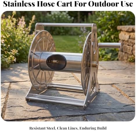 Heavy Duty Metal Hose Winder | Rigid Rectangular Base, Stainless Steel, Hardware, for Garden, Gardeners, 60M - Image 3