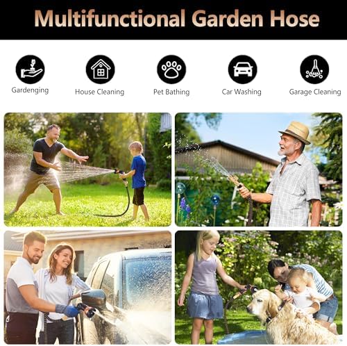 Garden Hose 75FT, Lightweight Flexible Water Hose, 5/8" Kink Free Leak Proof Hose, Heavy Duty 96-Layer Woven with 3/4" Brass Fittings, 10 Function Nozzle for Yard Lawn Outdoor Car Wash(BlackRosegold) - Image 7