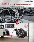 Retractable Air Hose Reel - 1/4" x 50 FT Hybrid Polymer Air Compressor Hose Reel, Heavy Duty Industrial Steel Single Arm with 6.56 FT Lead-in, Max 300 PSI, 180° Swivel Wall/Ceiling Mount - Image 3