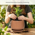 7.5 Inch Ceramic Planter with Saucer,Modern Garden Pots with Drainage Hole Mesh Net, for Indoor Outdoor Use(Reddish Brown) - Image 5