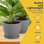 Gray 6-Inch Plant Pots with Drainage & Saucers 24 Pack, Indoor & Outdoor Planters for Houseplants, Herbs, and Flowers, Durable & Weatherproof Material, Stackable, Lightweight, Minimalist Design - Image 3