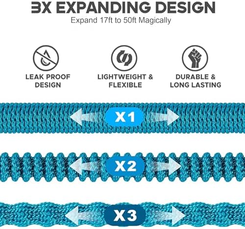 Expandable Garden Hose 50 ft Water Hose with 10 Function Spray Nozzle, Lightweight Flexible Hose with 3/4 Inch Solid Fittings and 4-Layer Latex Core, 50ft Retractable Stretch Hose (Blue) - Image 2