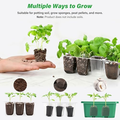 Bonviee 15-Pack Seed Starter Trays, Humidity Dome, Base, 12-Cell Tray, Green - Image 5