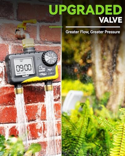 RAINPOINT 2 Zone Sprinkler Timer with Brass Inlet and Outlet - Water Timer for Garden Hose with Rain Delay/Manual Watering/Automatic Irrigation Controller for Yard(Yellow) - Image 4