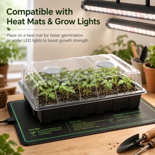 Gardzen 5 Pack Seed Starter Trays with Vented Domes 150 Cell Black - Image 6