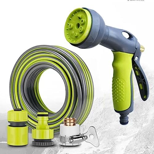 Flexible Garden Hose Pipe - Watering Hose Pipe with 7 Function Spray Nozzle, Hose Pipe Reel Outdoor 3 Layer PVC Irrigation Watering with Connectors Set (Color : Green, Size : 50m) by Unknown