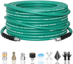 25FT Sewer Jetter Kit for Pressure Washer,1/4‘’NPT Drain Cleaner Hose 5800PSI, with Adapter Corner Rotating Button Nose Sewer Jetting Nozzles Kit Pearl Corsage Pin Spanner Waterproof Tape by SITIMIMIL