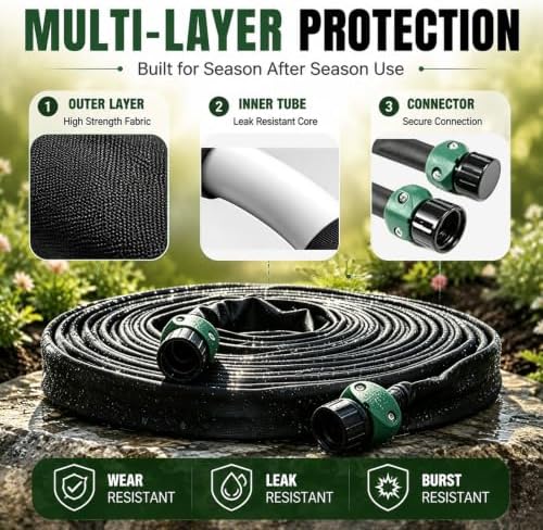 Flat Soaker Hose 25FT x 4 Pack, Soaker Hose 25ft Drip Hose Kit with 2 Splitters and 10 Staples, 100 ft Total Drip Irrigation Hose for Garden Beds, Vegetables, Flowers (25ft 4-pack) - Image 3