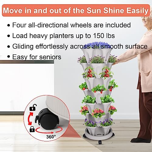 DUNCHATY Stackable Vertical Garden Planter, 7 Tier Herb Planter Pots, Indoor/Outdoor, Gray - Image 5